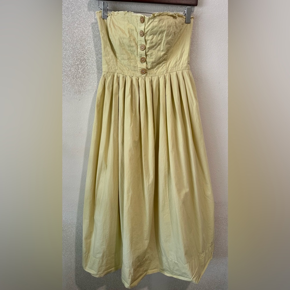 Free People Women Green Pleated Smocked Spaghetti Strap Square Neck Midi Dress - Picture 4 of 6